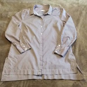 J JIll high low brown and white striped shirt EUC!